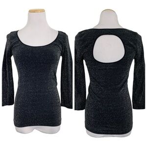Vintage 90s/Y2k Bebe Metallic Silver stretch Top Back Cut Out